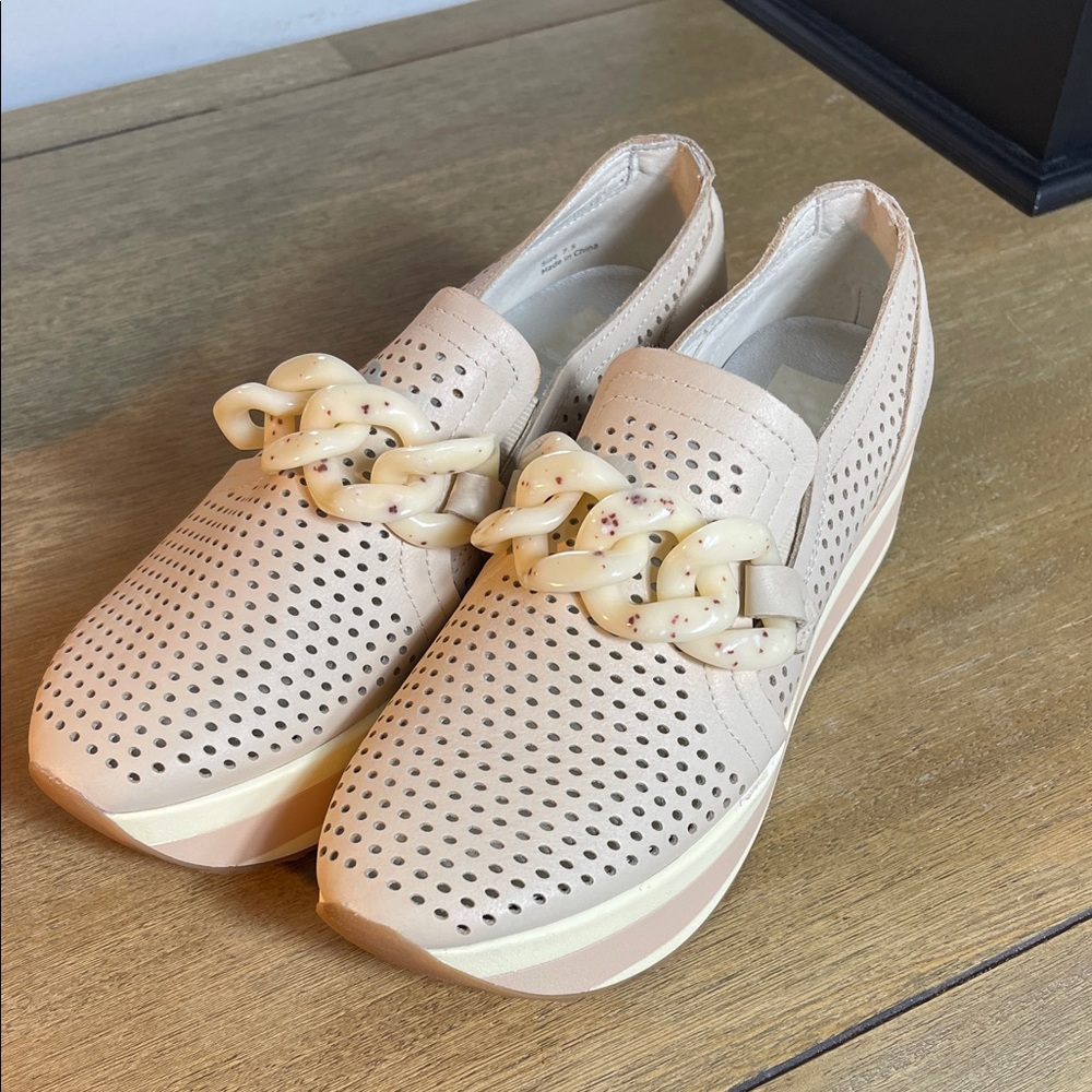 Dolce Vita Cream Perforated Loafers with Chain Accent